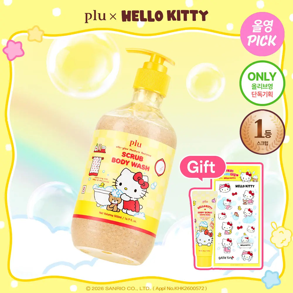 plu X Hello Kitty - Vita-Glow Moisture Radiance Scrub Body Wash + Body Scrub 30g + Sticker