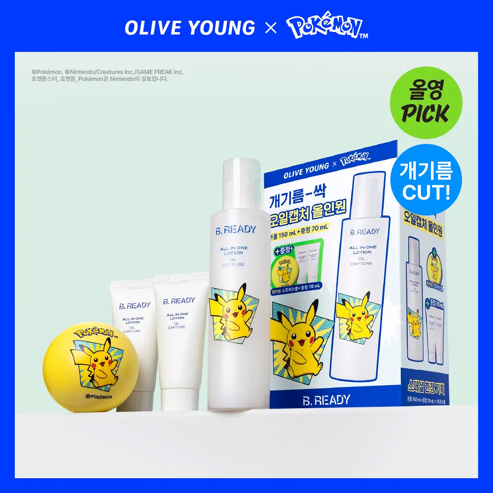 B.READY - All-in-One Oil Capture Lotion 150ml + Pikachu Stress Ball (Pokémon Collaboration)