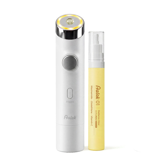 Aalok Skin Max device with yellow Radiance Glow Care serum