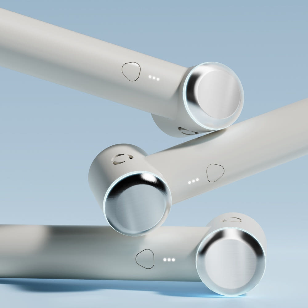 Glow.M Glow Sonic with its round metal head and front controls shown in close detail.