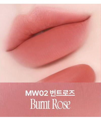 fwee Rose Obsession original MW02 Burnt Rose labeled lip swatch