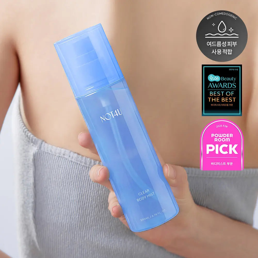 NOT4U ClearBodyMist200ml: actual complete renewed blue bottle with original packaging, shown in the supplier photograph.