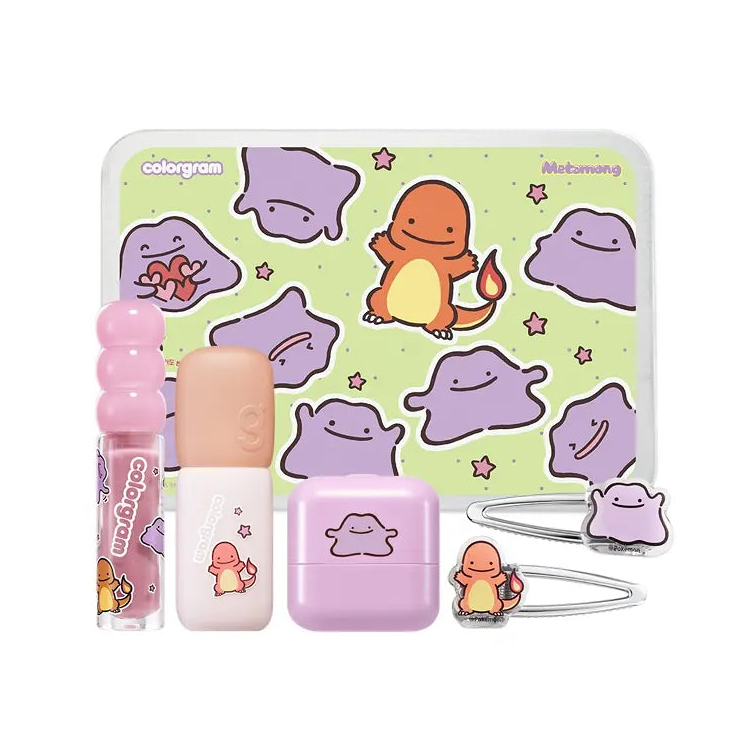 COLORGRAM Pokémon Ditto Warm kit with three cosmetics, one character tin and two hair clips