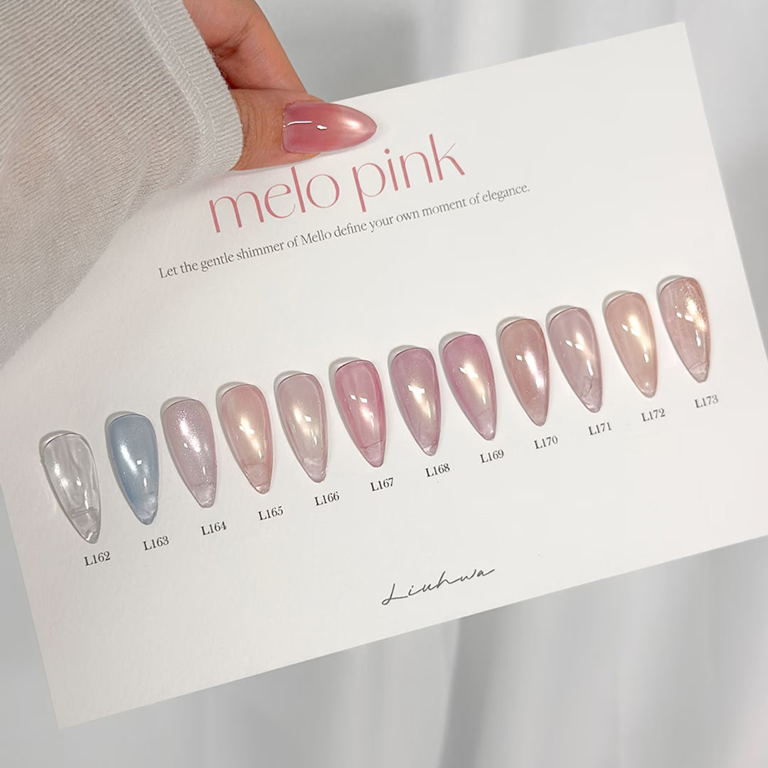 LIUHWA Melo Pink complete twelve-color reference card, shades L162–L173.