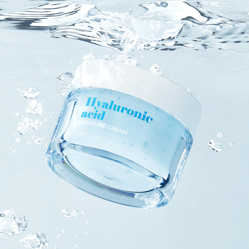 B.O.M Hyaluronic Acid Moisture Cream 50ml: One original 50ml moisturizer jar in the manufacturer product photograph.