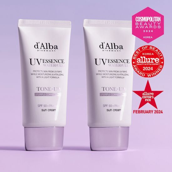 d’Alba UV Essence Purple Correcting Tone-Up Sun Cream 50ml Duo genuine exact sale-unit photograph.