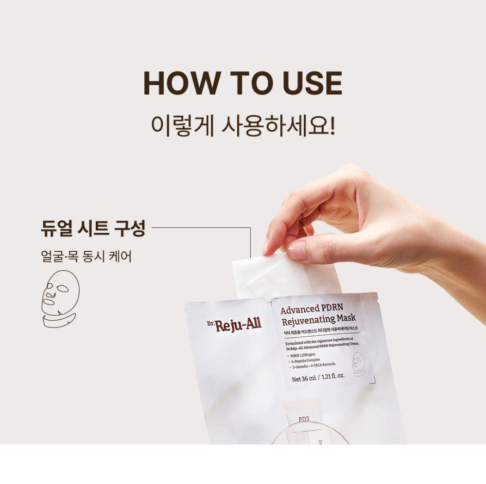 The included Dr.Reju-All36ml mask has separate face and neck sheets for a fitted application.