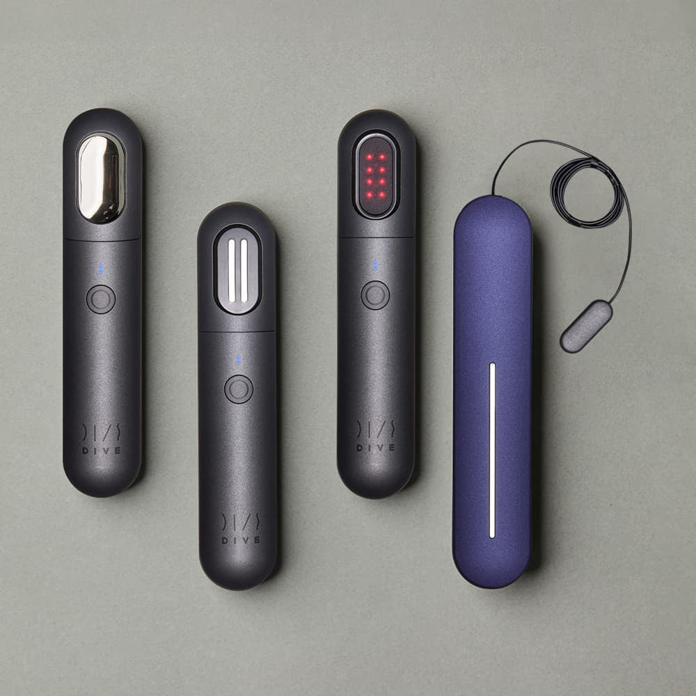 DIVE 4WAY in Purple Gray shown with the four interchangeable head configurations.