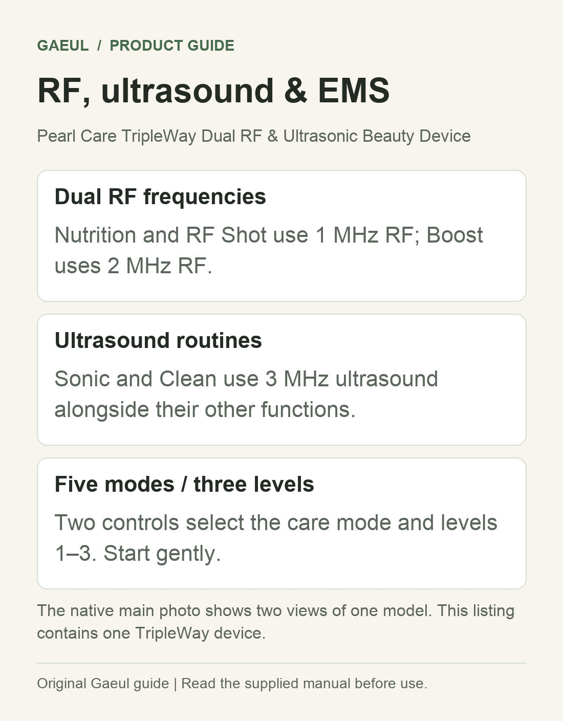 Pearl Care TripleWay Dual RF & Ultrasonic Beauty Device: rf, ultrasound & ems