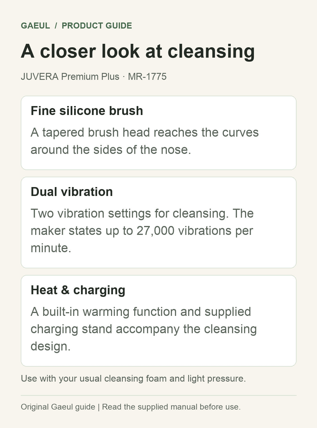JUVERA Premium Plus · MR-1775: a closer look at cleansing.