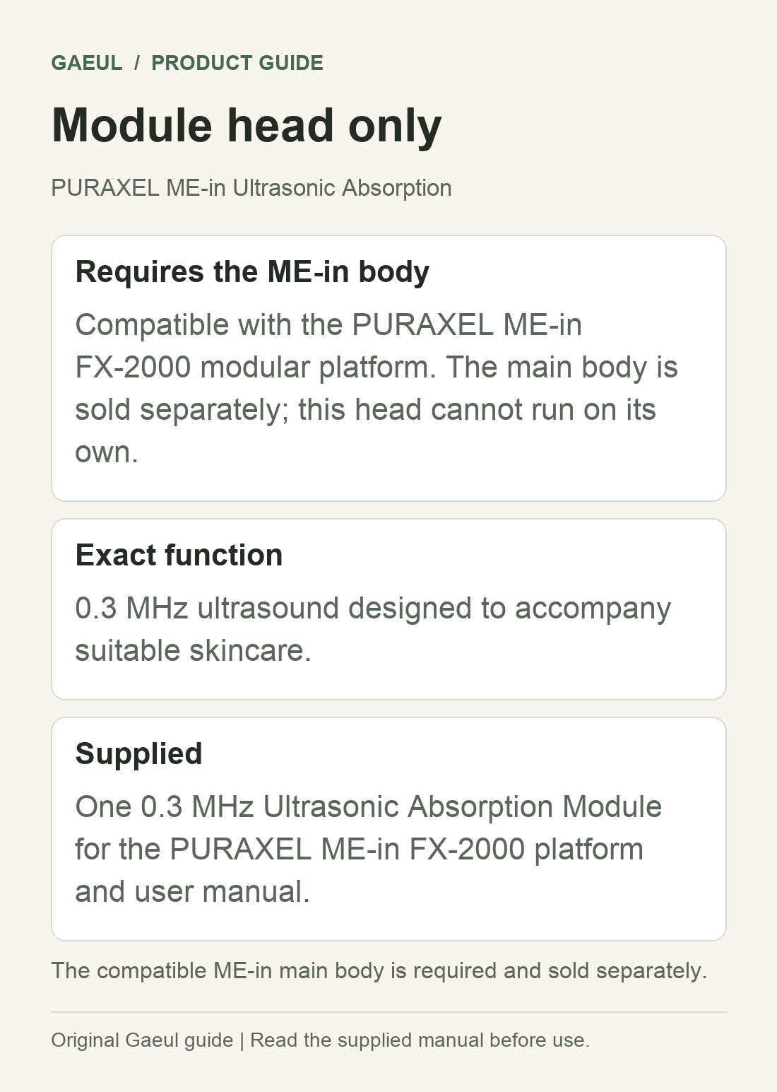PURAXEL ME-in Ultrasonic Absorption: Module head only