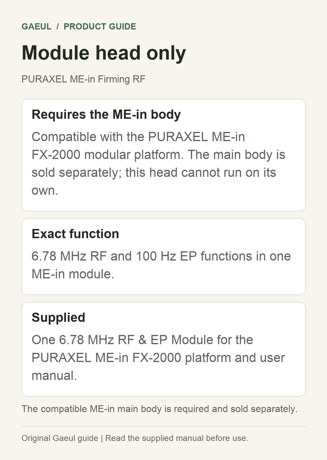 PURAXEL ME-in Firming RF: Module head only