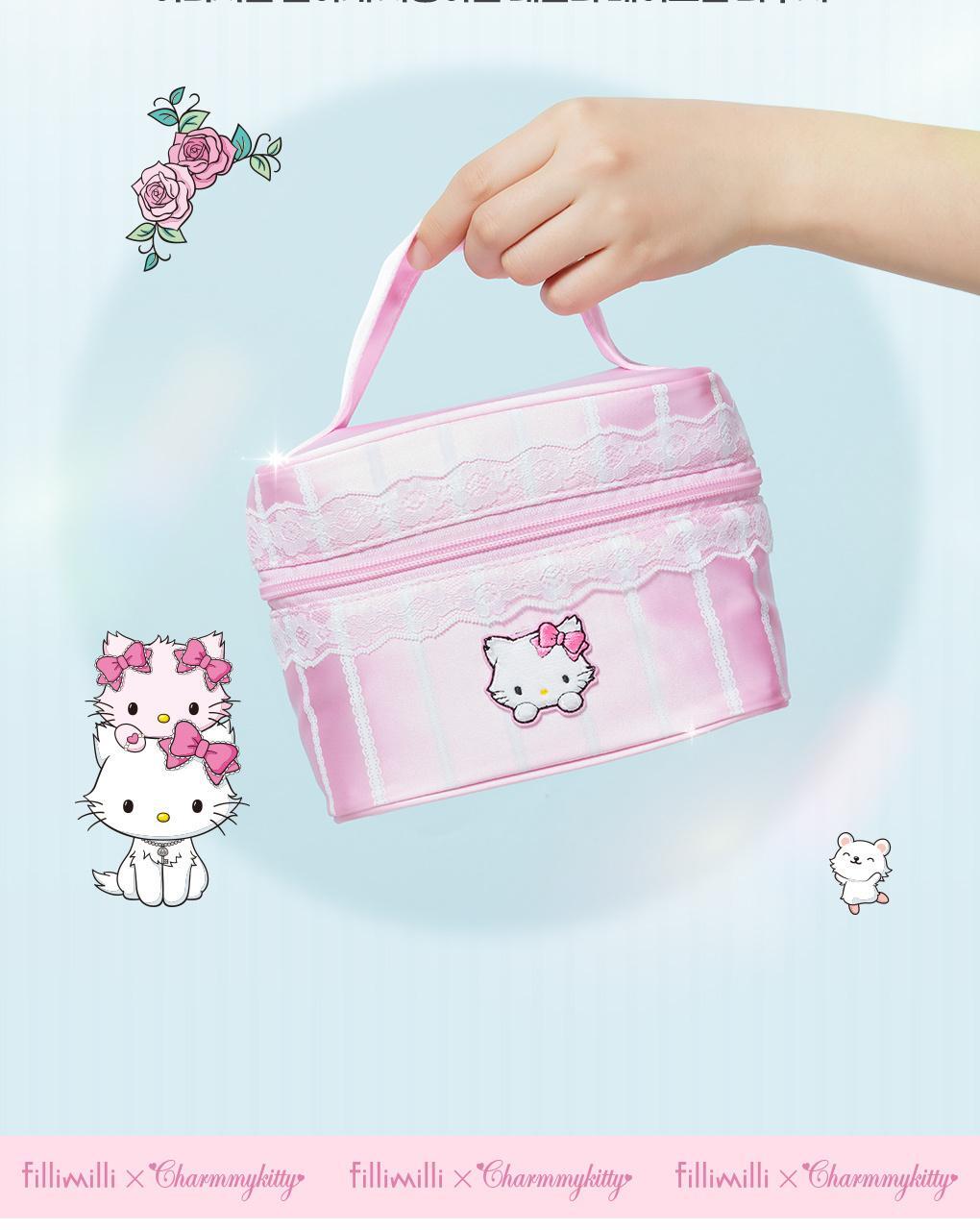Fillimilli X CHARMMYKITTY - 3 Accessories (Multi Pouch / UV Protection 3-Fold Umbrella / Picnic Mat & Pouch)