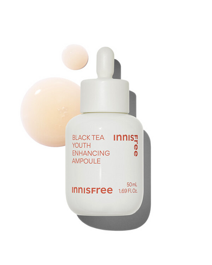 Innisfree Black Tea Youth Enhancing Ampoule 50ml — complete closed Korean-market bottle.