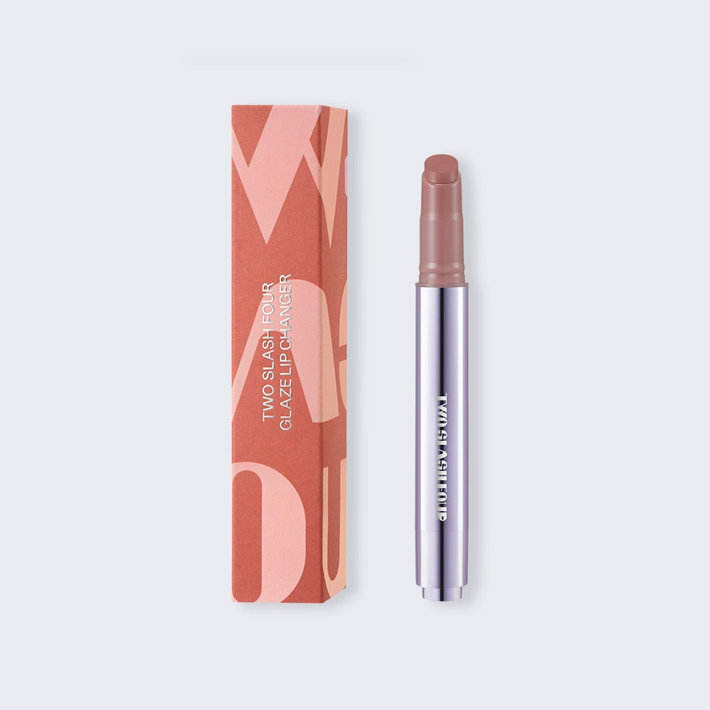 TWO SLASH FOUR Glaze Lip Changer Nu Ginger, 2.7g tube with matching carton.