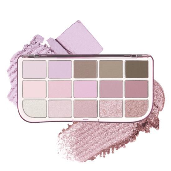 fwee More Mood Eye Palette 03 More Than Pink, complete fifteen-pan palette and shade texture.