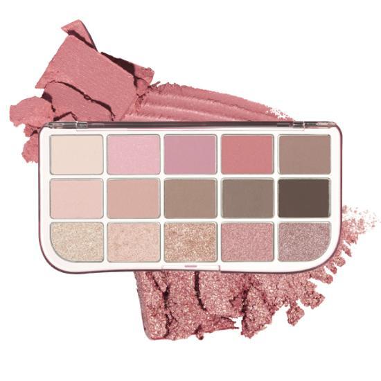 fwee More Mood Eye Palette 04 More Than Red, complete fifteen-pan palette and shade texture.