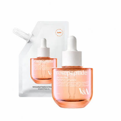 V&amp;A Beauty Antioxidant Radiance Ampoule 50ml bottle and matching 50ml refill pouch.