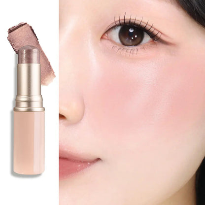 hince True Dimension Radiance Balm in Bronze, with matching swatch and cheek finish.