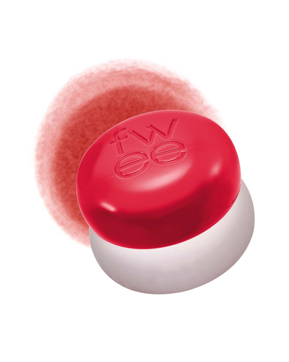 fwee Lip &amp; Cheek Blurry Pudding Pot in RD03 Ambitious, with its matching color swatch.