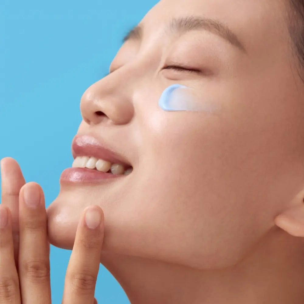 dear, Klairs Blue Calming Cream texture applied to the cheek.