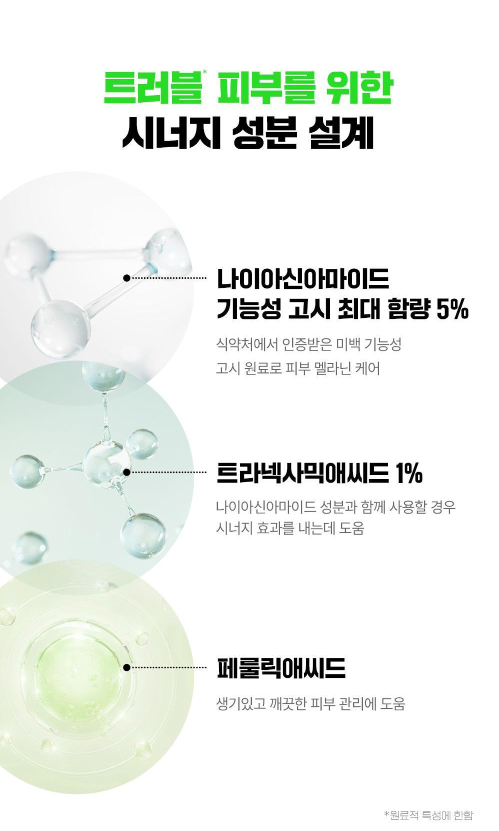 FATION NOSCA9 Trouble Toning Ampoule — complete native ingredient feature panel.
