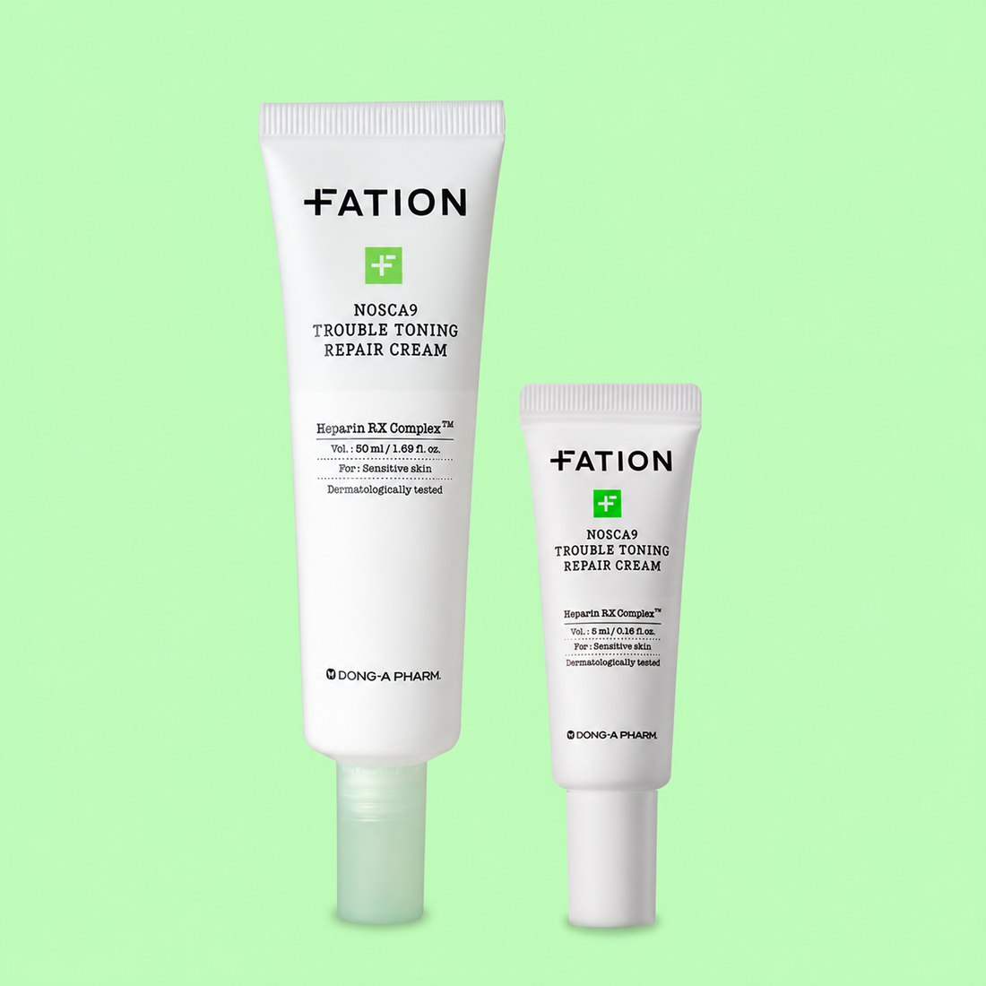 FATION NOSCA9 Trouble Toning Repair Cream 50ml with 5ml mini — complete set.