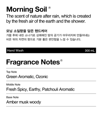 Pleuvoir Hand Wash Morning Soil, full fragrance description and note chart.