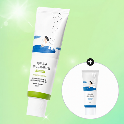 ROUND LAB Birch Juice Mild-Up Sunscreen 50ml with included Birch Juice Moisturizing Cleanser 20ml.