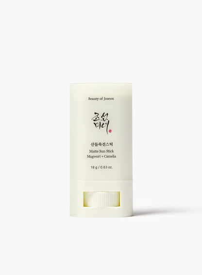 Beauty of Joseon Matte Sun Stick Mugwort + Camelia, 18g twist-up sunscreen.