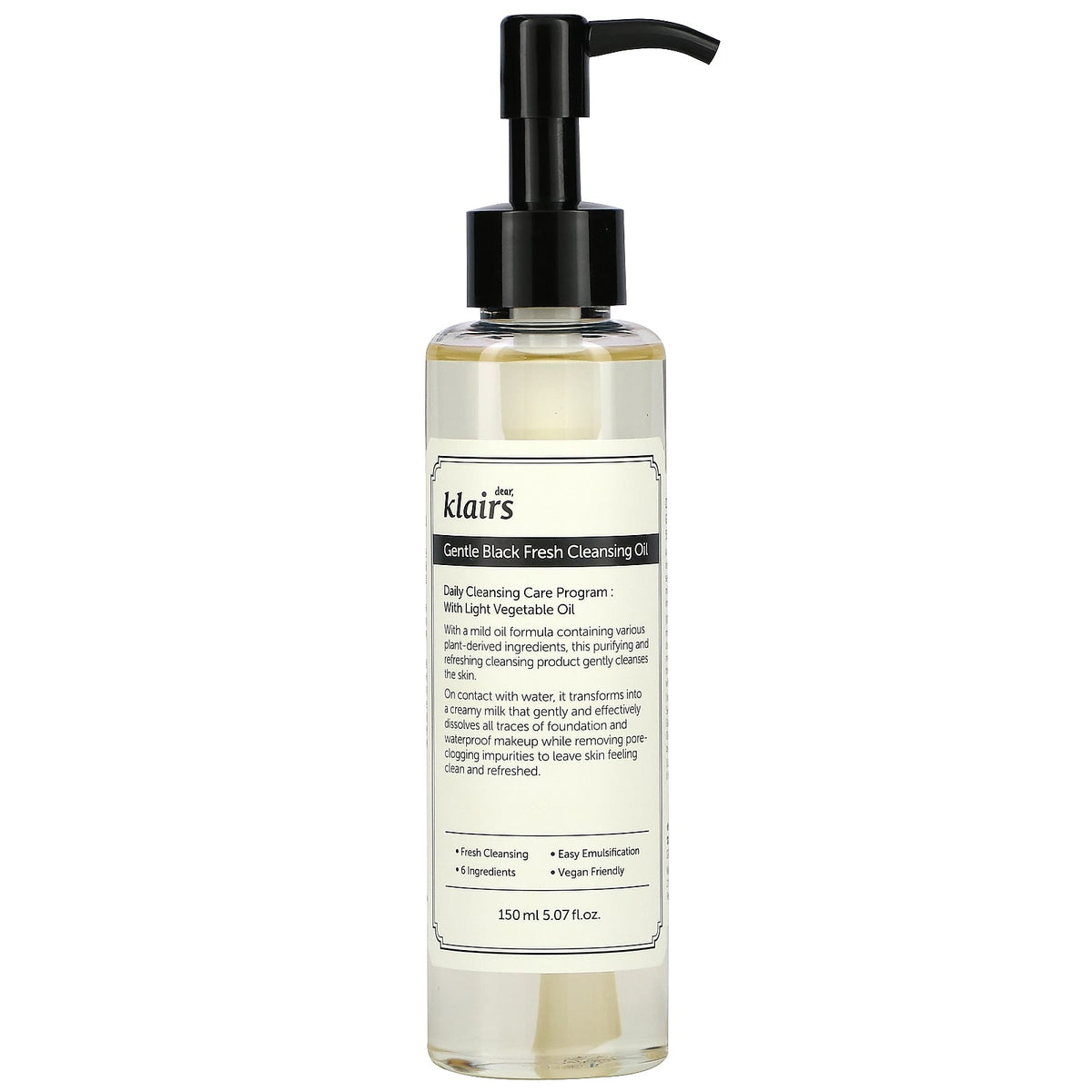 dear, Klairs Gentle Black Fresh Cleansing Oil, 150ml pump bottle.