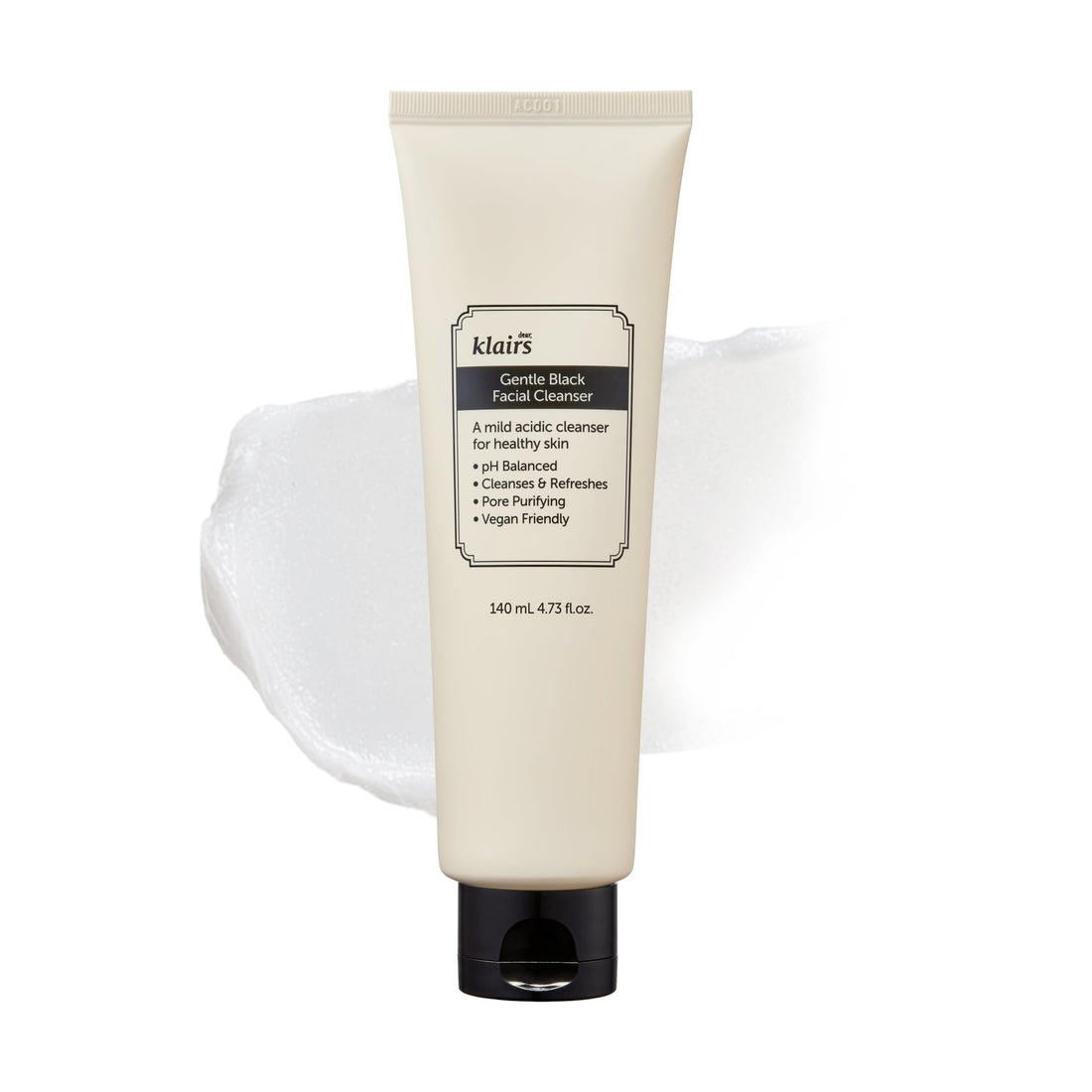 dear, Klairs Gentle Black Facial Cleanser, 140ml tube with creamy foam.