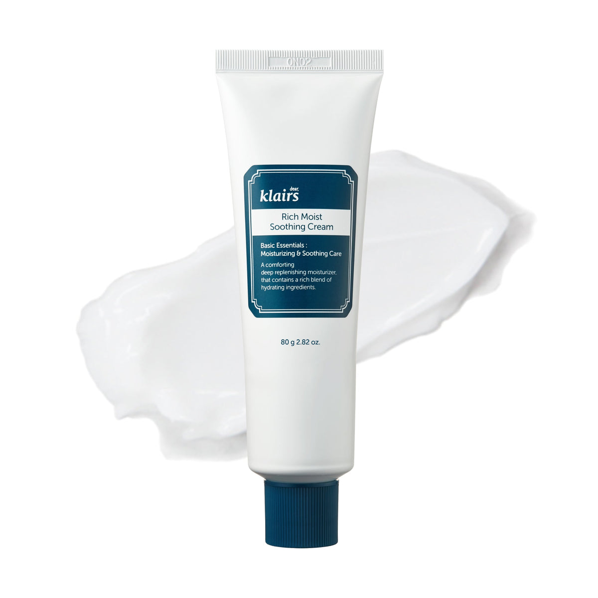 dear, Klairs Rich Moist Soothing Cream, 80g tube with cream texture.