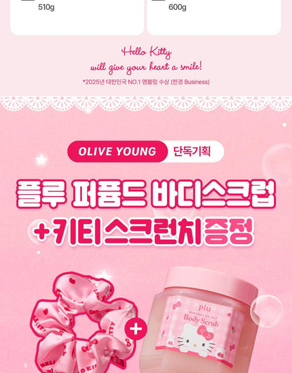 plu X Hello Kitty - Perfumed Sea Salt &amp; Sugar Body Scrub (510g / 600g) + Scrunchie