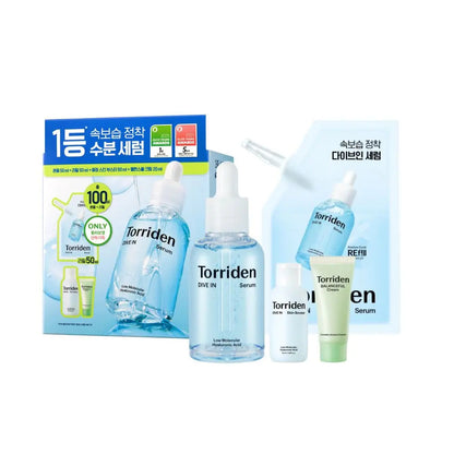 Torriden - DIVE-IN Low Molecule Hyaluronic Acid Serum 50ml + Refill 50ml + Skin Booster 50ml + Balance Full Cream 20ml