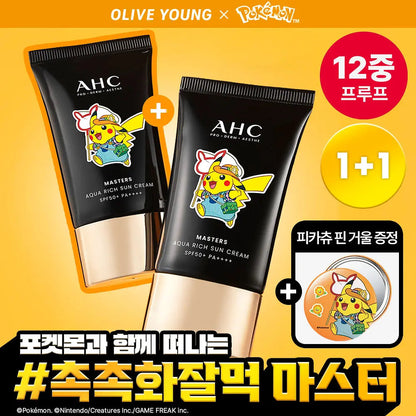 AHC - Masters Aqua Rich Sun Cream 50ml (1+1) (+ Pikachu Pin Mirror) (Pokémon Collaboration)