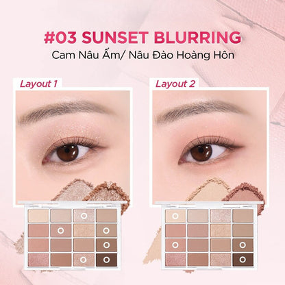 Two eye looks created with WAKEMAKE Soft Blurring Eye Palette 03 Sunset Blurring