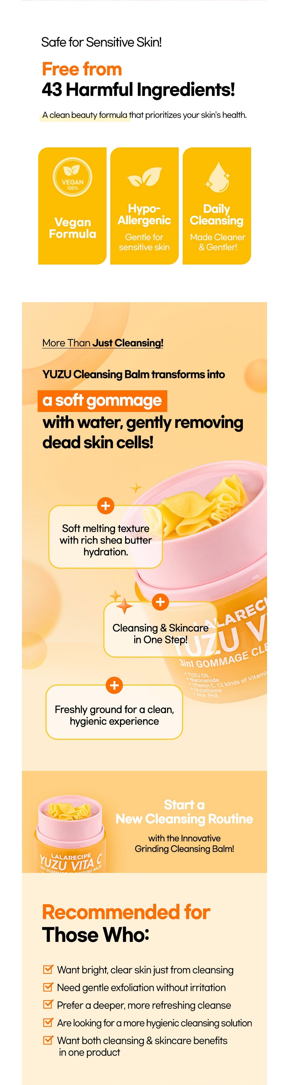 LALARECIPE - Yuzu Vita C 3-in-1 Gommage Cleansing Balm