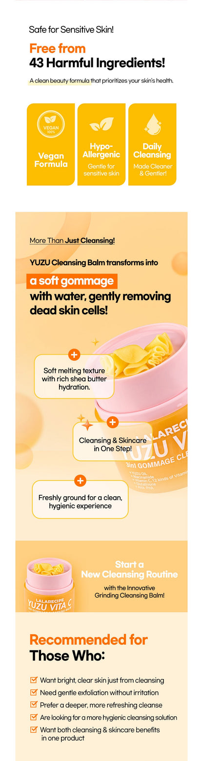 LALARECIPE - Yuzu Vita C 3-in-1 Gommage Cleansing Balm