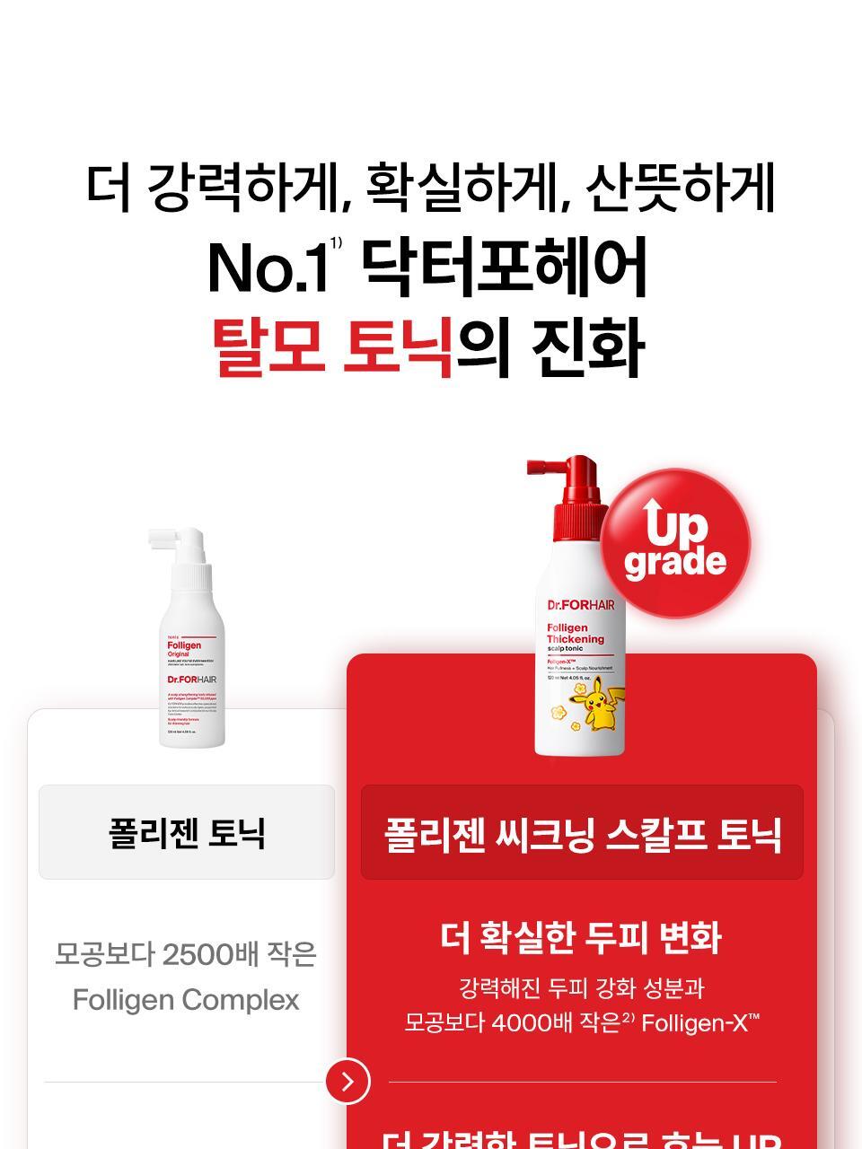 Dr.FORHAIR - Folligen Thickening Scalp Tonic 120ml x 2ea + Pokémon Hair Clip (2P) (Pokémon Collaboration)