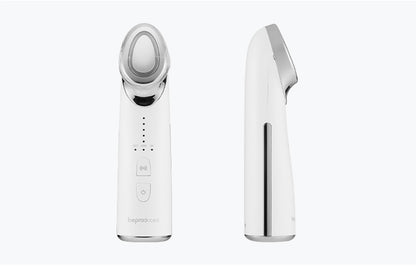 Front and side views of the white beproccell beauty device