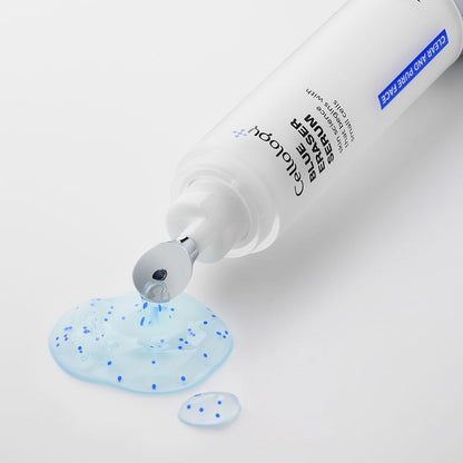 Blue Eraser Serum texture and serum dispenser