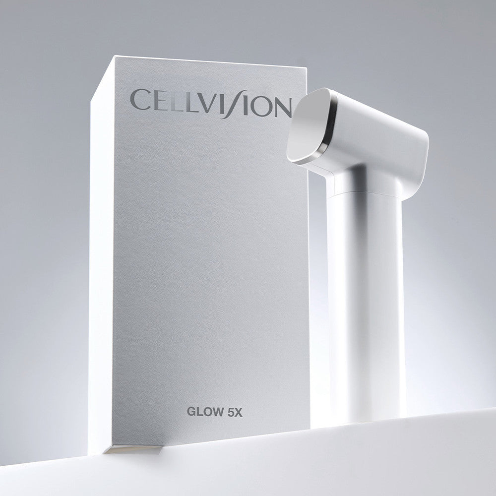 CELLVISION Glow 5X white ultrasound beauty device with its branded box