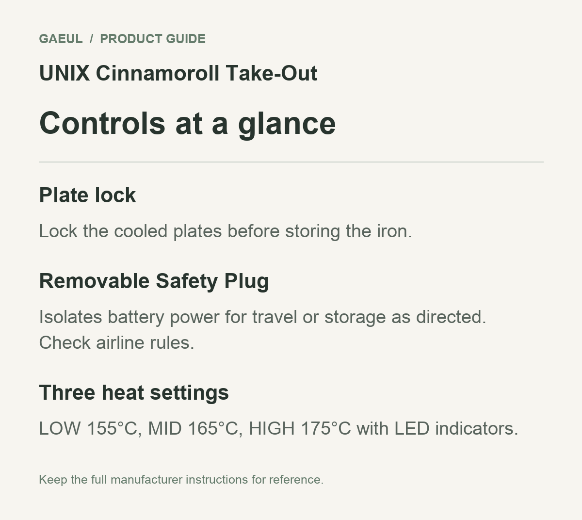 UNIX Cinnamoroll Take-Out controls and functional features in an original English guide.