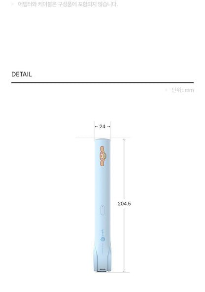 Sky blue UNIX Cinnamoroll Take-Out4.5 flat iron in its original full English DETAIL dimensional panel.