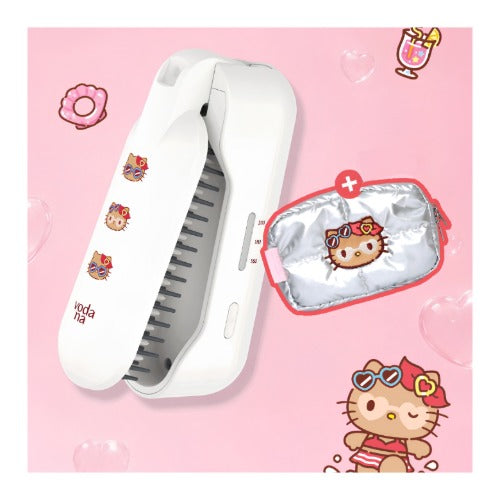 VODANA x Hello Kitty Easy Up Hair Styler Flip + Pouch — Tanned Hello Kitty + silver pouch