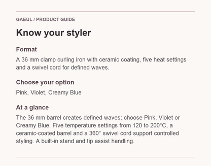 VODANA Glamwave Curling Iron 36mm English format and feature guide