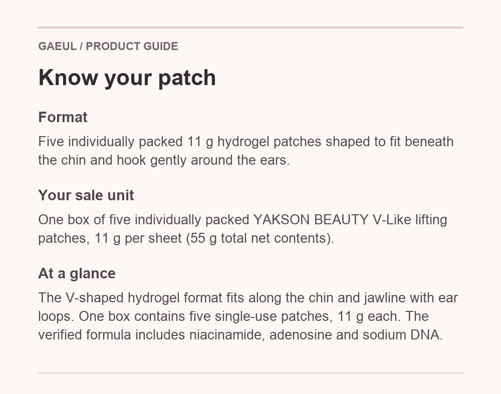 YAKSON BEAUTY V-Like Lifting Patch — 5 Sheets English format and feature guide