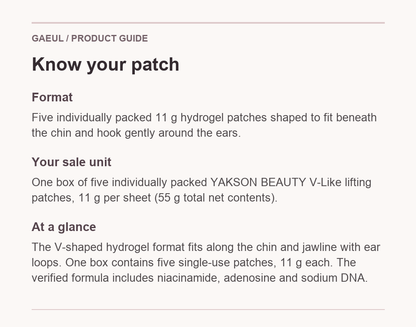 YAKSON BEAUTY V-Like Lifting Patch — 5 Sheets English format and feature guide