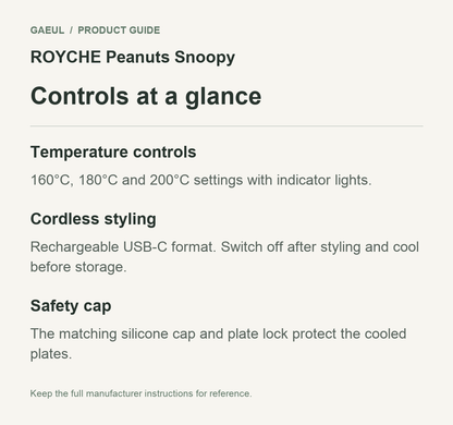 ROYCHE Peanuts Snoopy controls and functional features in an original English guide.